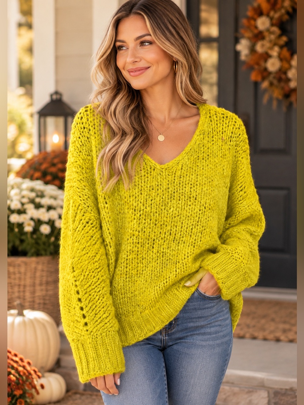 BiBi Chunky Knit V-Neck Sweater – Mustard Yellow 💛